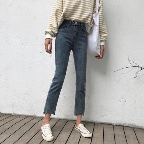 2021 New Jeans Summer High Waist Womens Loose Straight Ankle Length Pants All-match Thin Cotton Denim Trousers Trend Female