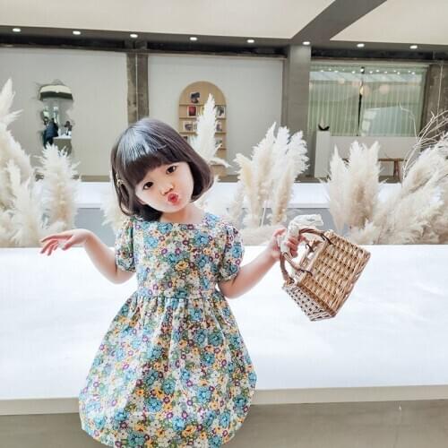 New summer baby kids girls childrens cotton casual dresses baby girls fragmentary flowers pastoral short sleeve dresses P4 081
