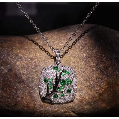 CIZEVA New Style Ladies Tree Branches Pendant Necklace 925 Silver Cubic Zirconia Sweater Necklace Chains Party Jewelry Wome