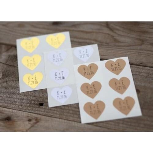 Personalize Heart Stickers With Initials and Date - Wedding Stickers and Envelope Seals favor labels birthday gift stickers