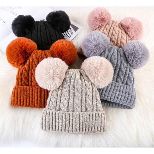 Thick Stripes Solid Color Thicken WomenS Winter Cap Keep Warm Knitting Tide Adult Beanie Hat Pompom Hat