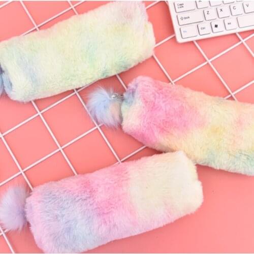 Plush Ball Pencil Case Gradient Color Lovely Stationery Storage Bag Educational Supplies Gifts for Girls JR Deals