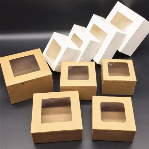 24Pcs Kraft Paper Multi-size Transparent Window Gift Packaging Boxes Handmade Soap Cake Headdress Display Gift Box White /Brown