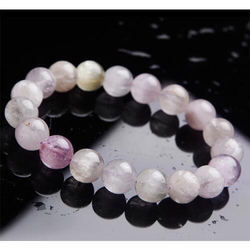 11mm Genuine Natural Kunzite Gem Stone Cats Eye Charm Stretch Bracelet Femme Transparent Round Crystal Bead Bracelet