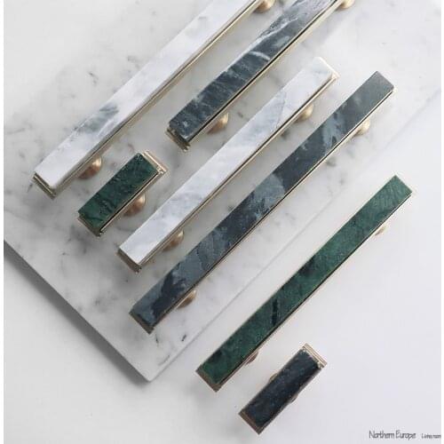 Rectangular Marble + Brass Handles and Knob Kitchen Bedroom Cabinet Handles Drawer Pulls Natural Stone Handle Furniture Hardware