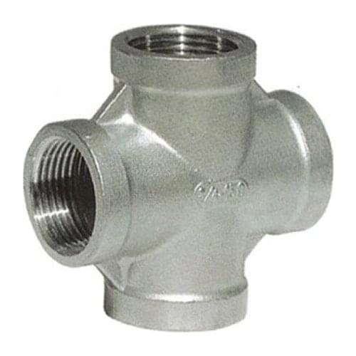 3/8" DN10 Female BSPT Thread Pipe Fitting 4 Way Stainless Steel SS304 Cross Type Coupling Pipe Connector