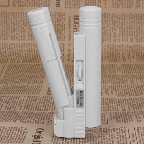 Handheld Mini Magnifying Glass 100X Pocket Microscope Portable LED Lamp Light Jewelry Loupe Magnifier with Leather Case