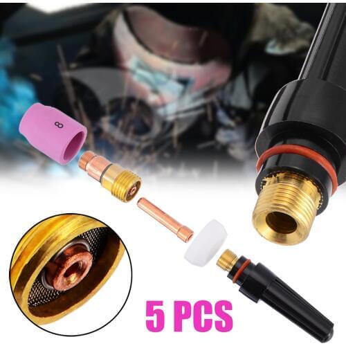 5Pcs TIG Gas Lens Kit Welding Torch Stubby Cup Gas Collet Body Lens Kit Fit WP-17 WP-18 WP-26 TIG Welding Torch
