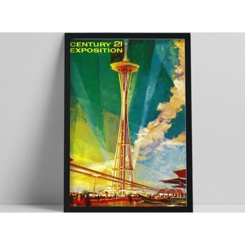 Seattle Space Needle Exposition Vintage Travel Poster, Washington Tower City Landscape Wall Art Prints, Living Room Home Decor
