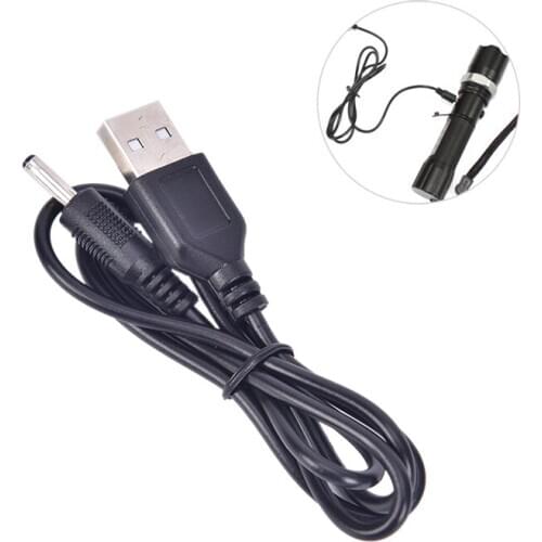 Black Cord Mobile DC Power Charger For LED Flashlight Torch Dedicated USB Cable 1PCS