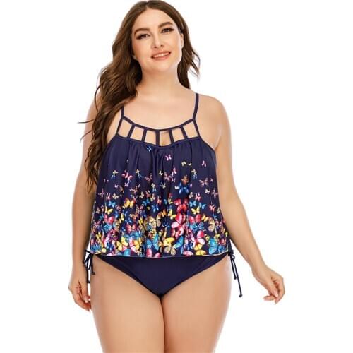 Rainbow Butterfly Printed Women Two Piece Swimwear High Cut Female Tankini Set Large Size XL to 5XL Swimsuit Newest Big Bikini