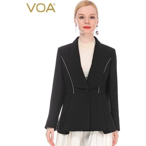 VOA 60m/m Heavyweight Silk Matte Black Lapel Long Sleeve One Button White Arch Pin Crisp Thick Cropped Jacket WE37