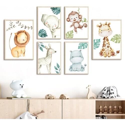 Giraffe Elephant Zebra Hippo Cartoon Nordic Posters And Prints Nursery Wall Art Canvas Painting Wall Pictures Child Room Decor