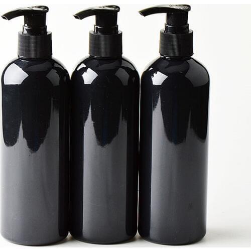 20pcs 300ml Black cosmetic PET bottles, empty shampoo lotion pump container plastic cosmetic packaging with dispenser,shower gel