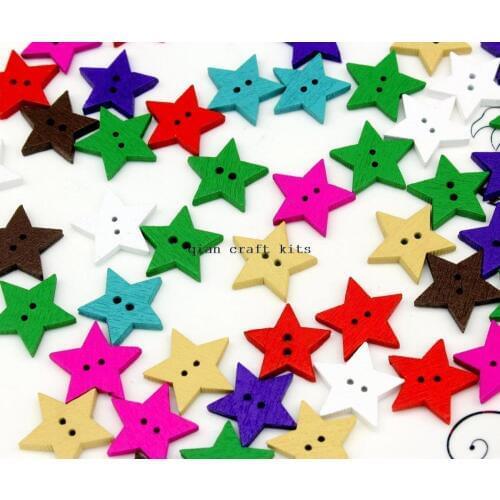 500pcs sale Wooden Buttons, rainbow mix colors Star Wood Button 19mm kawaii kitsch decoden pieces D25