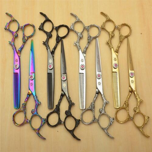 6'' 17.5cm Japan 440C Professional Human Hair Scissors Hairdressing Shears Cutting Shears Thinning Scissors Dragon Carving Z9005