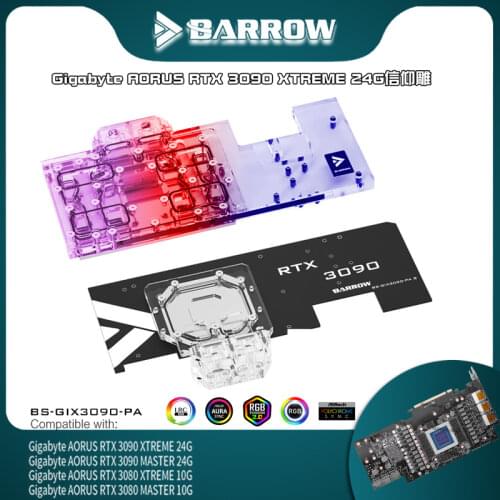 Barrow GPU Cooler For GIGABYTE AORUS RTX 3090 3080 Master / Xtreme Graphics Card Water Block, 5V MOBO SYNC, BS-GIX3090-PA