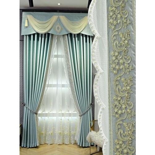Jinse American Curtains for Living dining room bedroom Light Luxury Atmosphere Modern Light Green Blackout Curtain