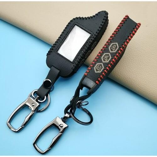 Car-Style Key 3-Button Leather Key Chain, For StarLine B9 B6 A91 A61 LCD Twage, Car Alarm System, Two-Way Accessories Box