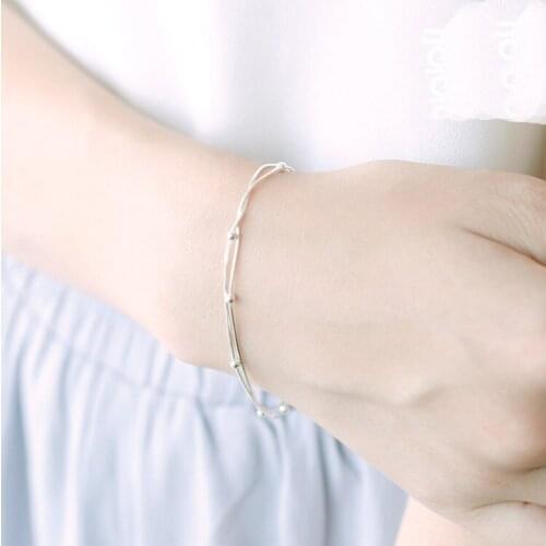 DreamySky 2018 Real Pure Silver Color Beads Ball Bracelets For Women pulsera de plata Drop Shipping