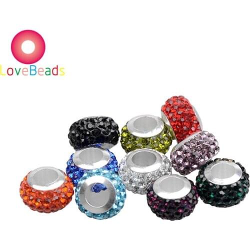 20Pcs Random Mixed Color Rhinestone Crystal Round Hole Glass Beads Fit European Snake Chain Charms Bracelet Women DIY Jewelry