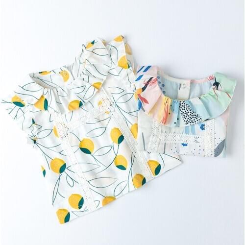 Childrens Blouse Summer New Girls Korean Style Short Sleeve Blouses Lemon Pattern Printed Ruffles Turn Down Collar Shirts