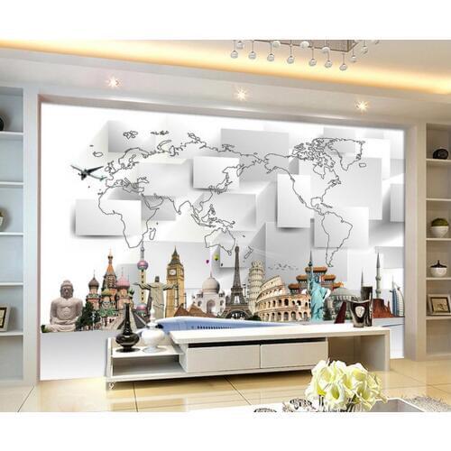 Home Decoration 3d customized wallpaper Tower building Big Ben clock Statue of Liberty TV backdrop