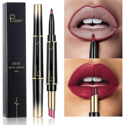 Pudaier Brand Double Ended Lipstick Long Lasting Makeup Pencil Lip Liner Sexy Red Lipstick Waterproof Batom Matte Nude 16 Colors