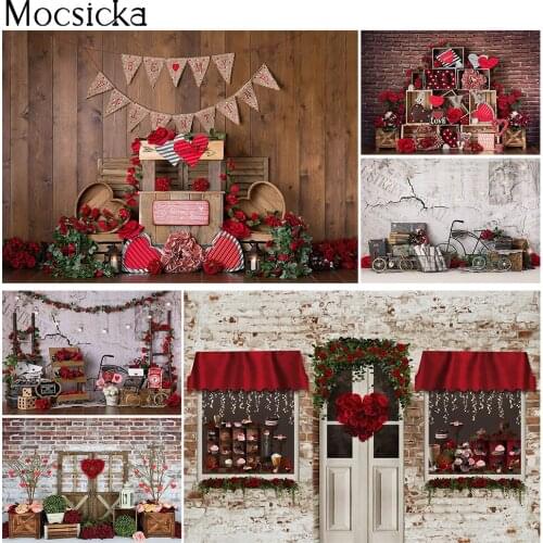 Valentines Day Kids Portrait Backdrop for Photography Rustic Wood Red Rose Flowers Background for Photo Studio Lover Photocall