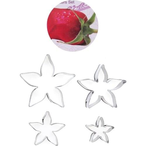 4 PCS Roses Calyx Flower Cake Decorating Molds Stainless Steel Biscuit Mould Fondant Cookie Cutter Wedding Baking Tools