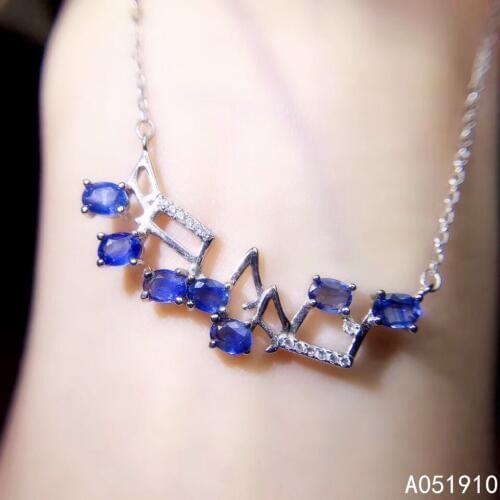 KJJEAXCMY boutique jewelry 925 sterling silver inlaid Natural sapphire Womens pendant necklace supports detection exquisite