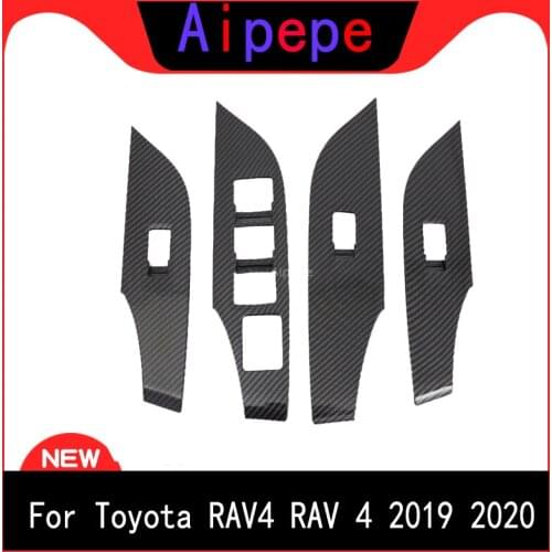 For Toyota RAV4 RAV 4 2019 2020 Interior Accessories Carbon Fiber Window Lift Rise Switch Button Cover Trims Door Armrest Panel