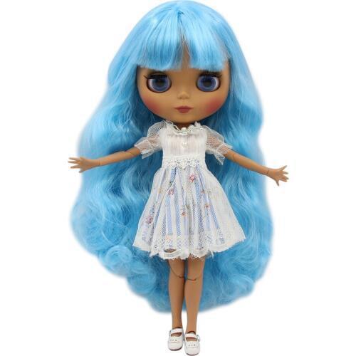 ICY DBS Blyth doll Black skin Matte face nude Joint body Blue hair BL6023