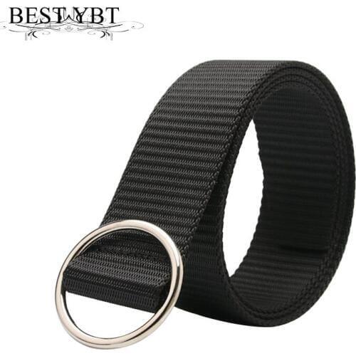 Best YBT Unisex Canvas Belt Alloy Round Buckle Belt Leisure Jeans Wild Without Pin Metal Buckle Men And Women Hot Selling Belt