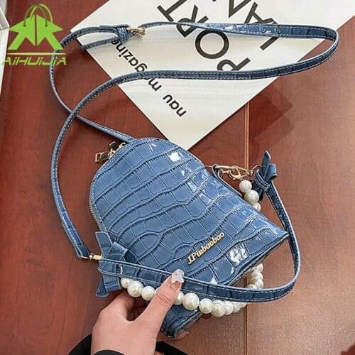 Fashion Womens Stone Pattern Mini Shoulder Bags Pearl Chain Messenger Bag 2021summer New High Quality Pu Leather Women Tote Bag