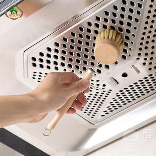 MSJO Wooden Kitchen Brush Natural Pot Scrubber Long Handle Wood Cleaner Pan Bowl Washing Kitchen Thing Tool Pot Brushes Cleaning