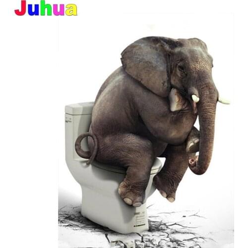 Cartoon toilet elephant 5D diy diamond painting cross stitch full drill close stool diamond embroidery mosaic bathroom decor