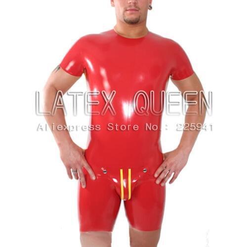 Mens red latex corsetry straitjacket costume playsuit with cop peice