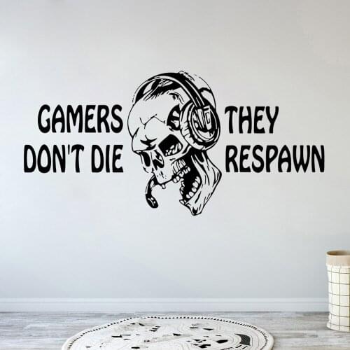 Gamers Dont't Die They Respawn Wall Decal Video Game Gifts Kids PS4 Xbox Gaming Quote Poster Stickers Boys Room Playroom B417