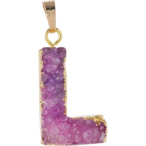 New Arrival 3 pieces Gold Diy Jewelry Making Assorted Natural Stone Pendants Alphabet Charms pendants Letter L Necklace Pendant