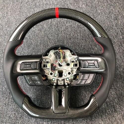Cuatomized Real Carbon Fiber Sports Steering Wheel Perforated Leather for Ford Mustang 2015-2017 2016
