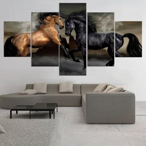 Prints Poster Wall Modular Picture Modern Paintings 5 Panel Animal Horses Canvas Art Home Decoration Living Room Artwork