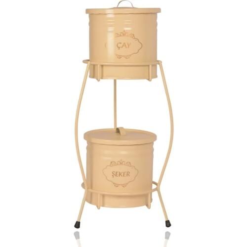 CANDLESTICK HOME Metal Standing Tea Candy Bucket 2 Layer Beige