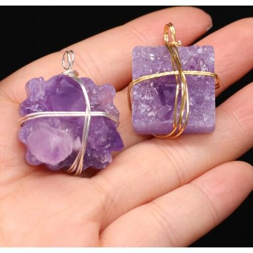 Winded Agates Stone Pendant Square Shape Natural Amethysts Pendant Charms for Making Jewelry Necklace Gift Size 25x35mm
