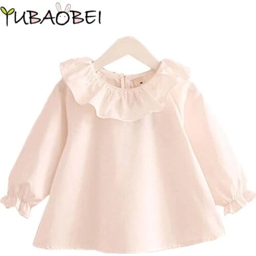 Little Girl Shirts 2019 Spring Fashion Ruffle Neck Baby Girls Blouses Cute Long Sleeve korean Tops Kids Clothes Age 1 2 4 6 8 T
