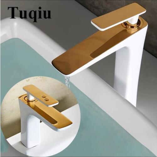 Basin Faucet White and Gold Basin Mixer Brass Crane Bathroom Faucets Hot Cold Water Mixer Tap Contemporary Mixer Tap torneira