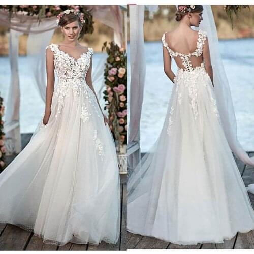 Wedding Dress Sleeveless Tulle Lace Bride Dress Long Dress Plus Size Vestido De Noiva Свадебное Платье Floor Length Gowns
