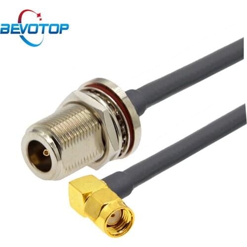 Waterproof N Female Bulkhead to RP SMA Male Right Angle RG58 Pigtail Cable 50 Ohm RF Coaxial Extension Cord Jumper Adapter Cable