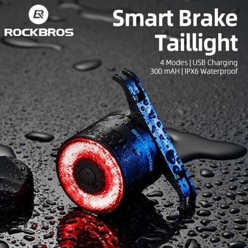 ROCKBROS Bike Smart Brake Taillight LED USB Charging Cycling Saddle Seatpost Rear Light Alloy Waterproof Bicycle Warning Light