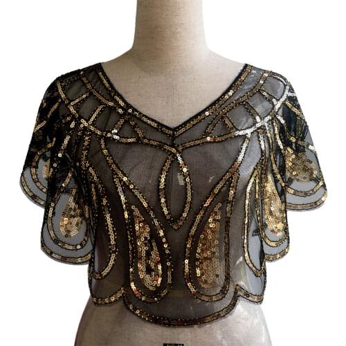 Womens 1920s Sequined Feather Hem Shawl Party Evening Cape Bolero Flapper Cover Up Wedding Wraps